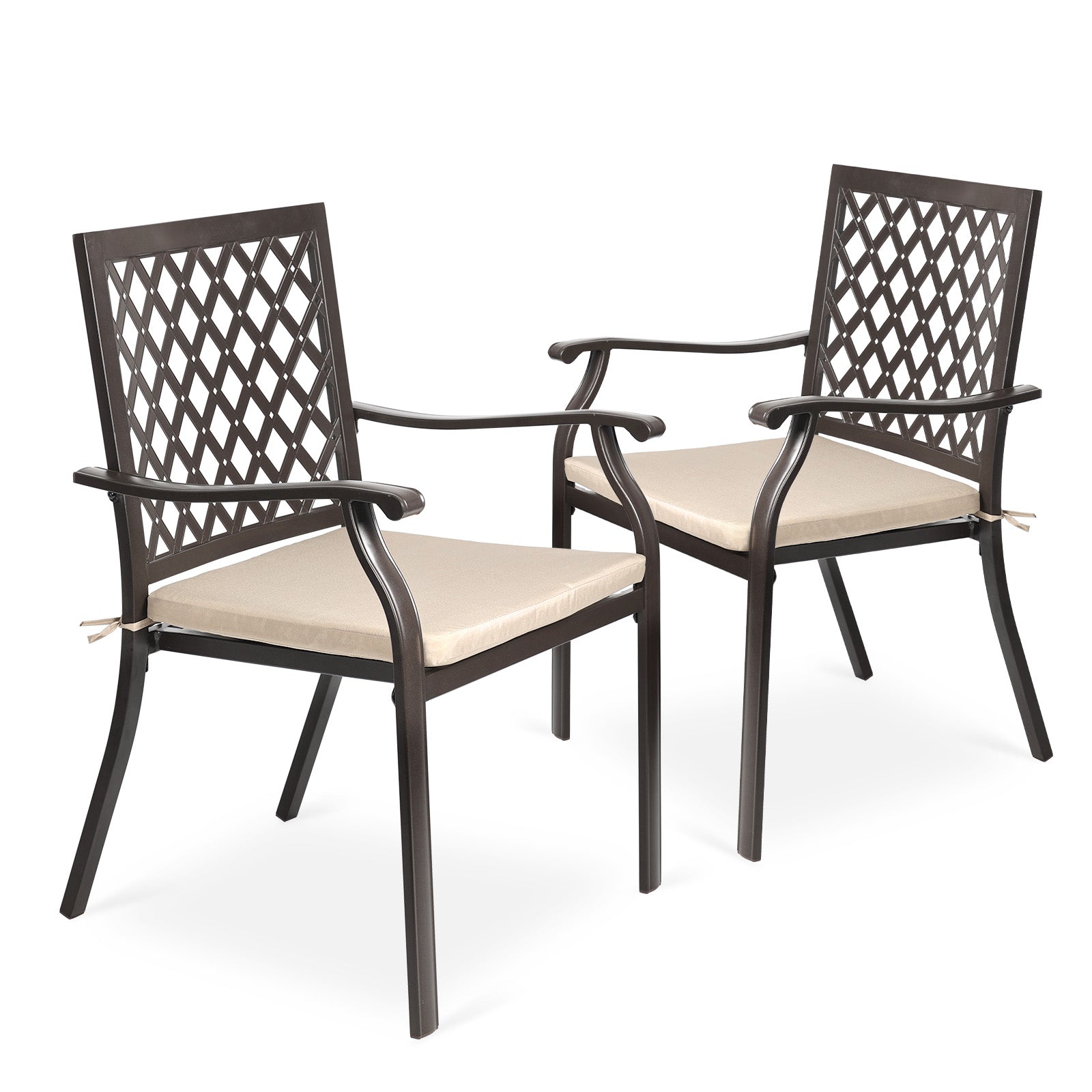 2-Piece Set Outdoor Patio Metal Dining Chairs with Seat Cushions - Aoodor